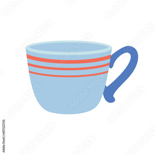 Dishes. Blue mug with stripes.