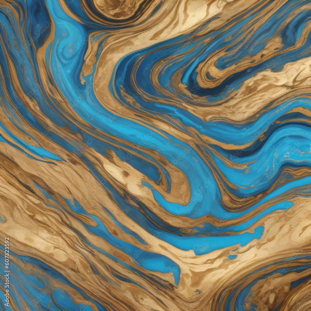 Obraz premium A background of blue and gold marbled swirls.