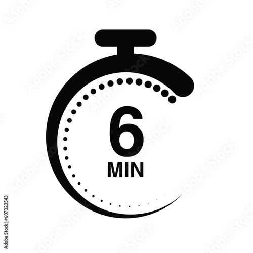 6 minutes timer stopwatch vector illustration isolated on white background.