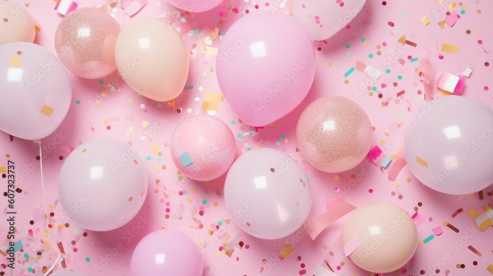 Pastel balloons and white confetti Generative AI