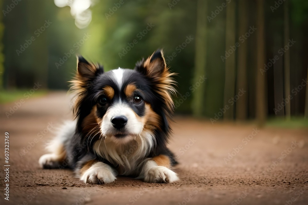 Black puppy dog portrait looks into the camera made with generative AI