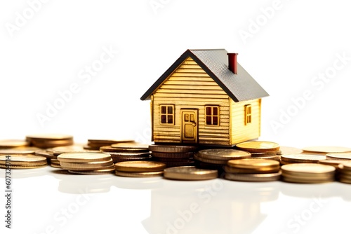 Miniature Home and Gold Coins Smart Investing, generative ai generated