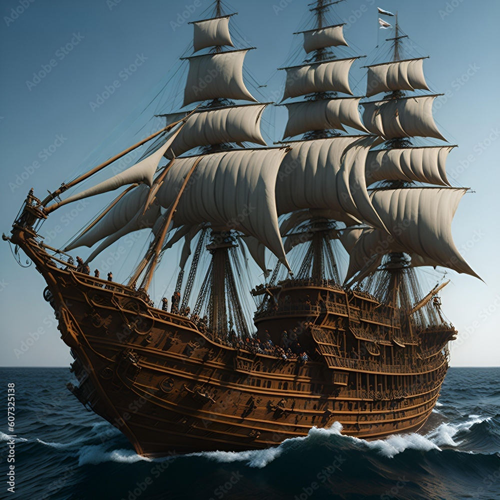 Fototapeta premium warship sailing the sea during a fierce battle