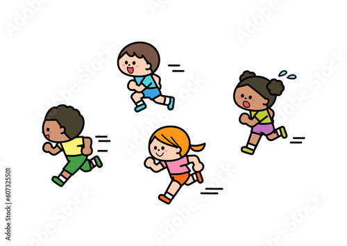 かけっこをする様々な人種の子どもたち.