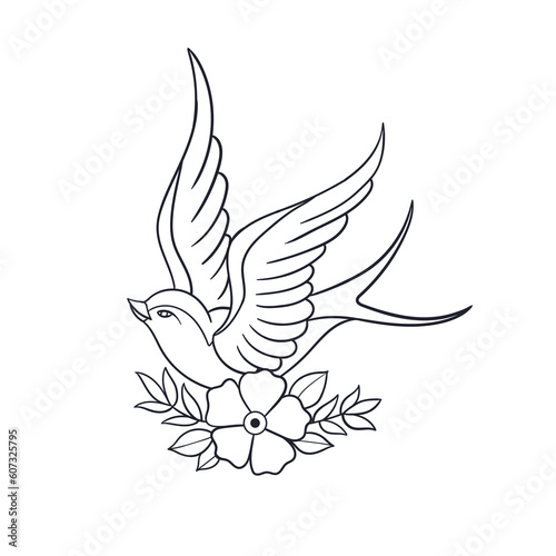Hand drawn illustration of traditional tattoo horse shoe