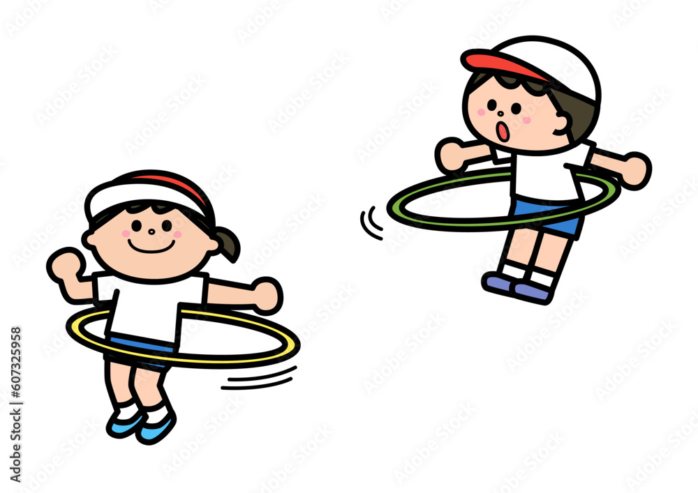 フラフープを回す子どもたち.