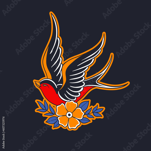 Hand drawn illustration of swallow bird
