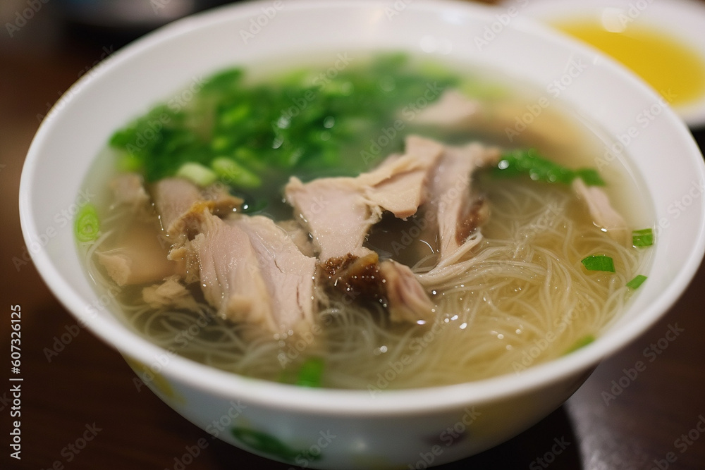 A bowl of pork vermicelli soup generative AI A bowl of pork vermicelli soup generative AI