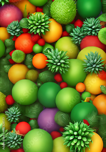 Tropical fruit pattern on 3D background.