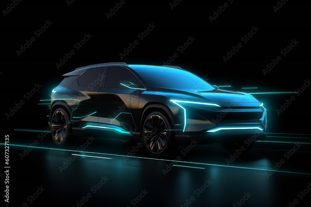 Futuristic Electric Future Concept Car Design on Black Background Generative AI Futuristic Electric Future Concept Car Design on Black Background Generative AI
