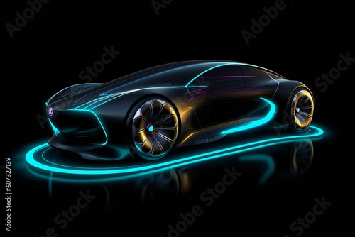 Futuristic Electric Future Concept Car Design on Black Background Generative AI © LayerAce.com