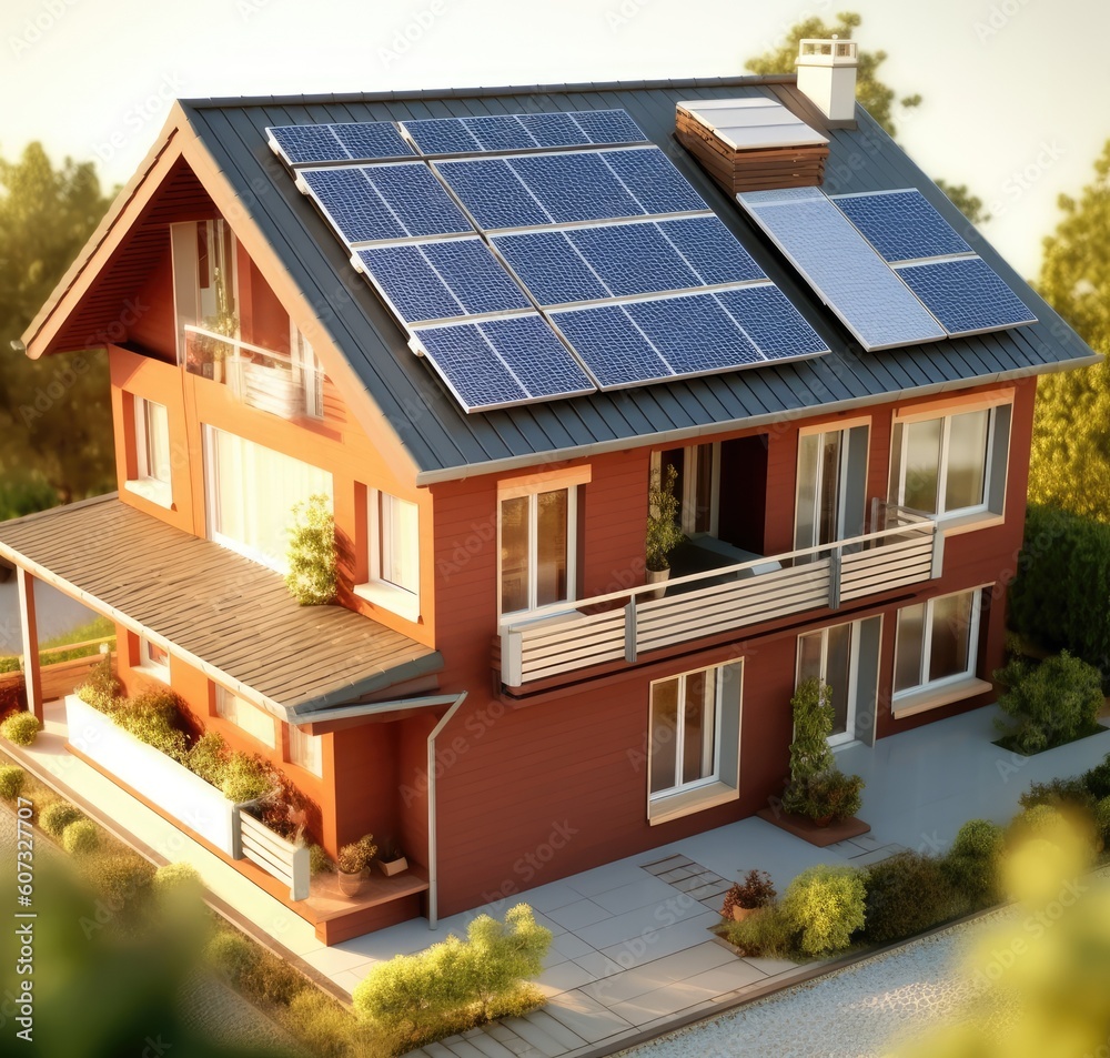 Constructed homes with solar panels on the roof.Generative AI Constructed homes with solar panels on the roof.Generative AI