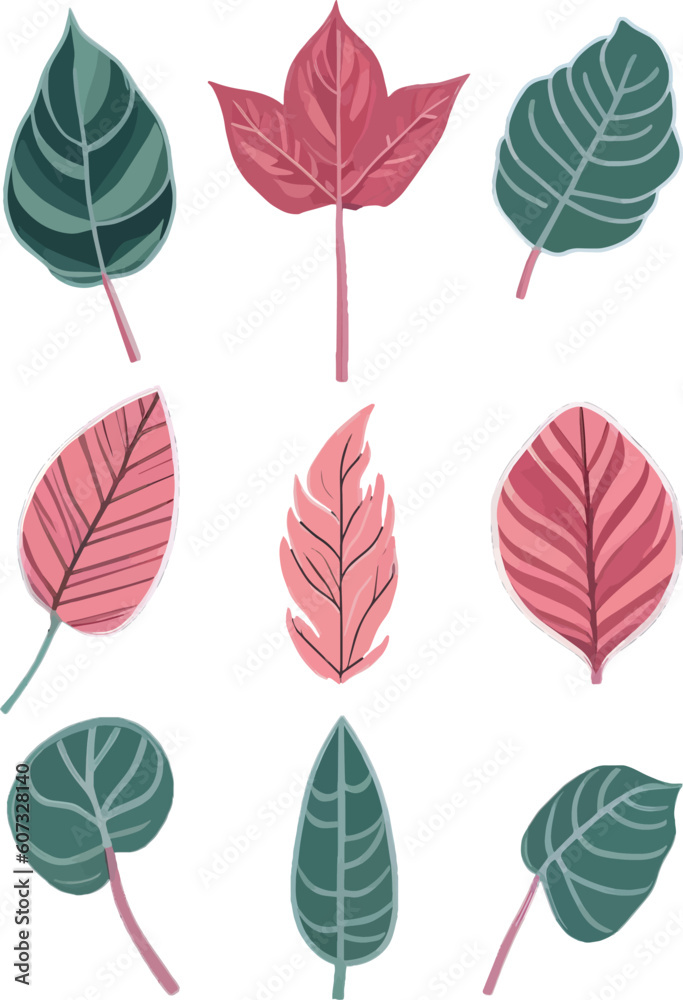 Leaf Set, Watercolor Leaf Vector Design Set