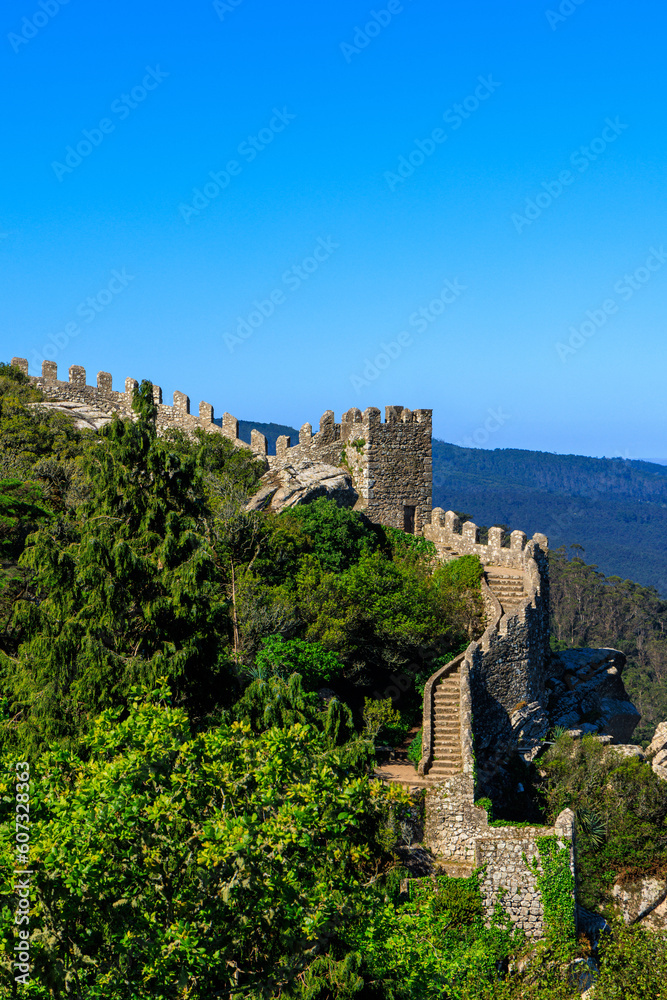 Moorish Castle and Pena Palace in Sintra, Portugal.