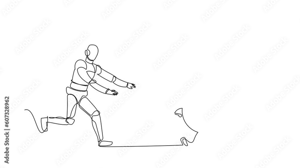 Animated self drawing of continuous line draw robot chase dollar coin. Money in robotic industry investment. Humanoid robot cybernetic organism. Robotic development. Full length single line animation Animated self drawing of continuous line draw robot chase dollar coin. Money in robotic industry investment. Humanoid robot cybernetic organism. Robotic development. Full length single line animation