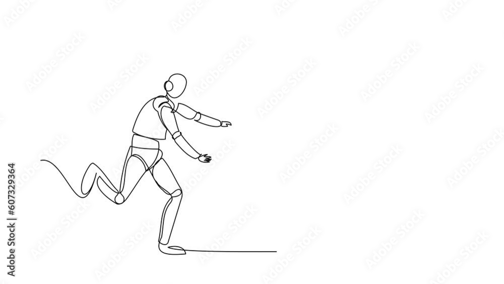 Animated self drawing of continuous line draw robot run chase cup. Digital industry in coffee shop. Humanoid robot cybernetic organism. Future robotic development. Full length single line animation Animated self drawing of continuous line draw robot run chase cup. Digital industry in coffee shop. Humanoid robot cybernetic organism. Future robotic development. Full length single line animation