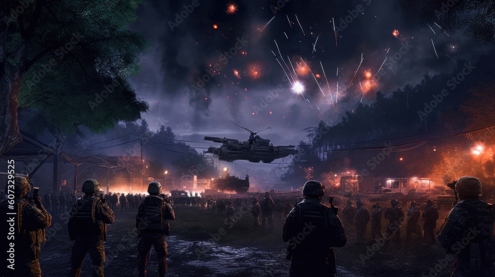 Fototapeta premium Military Game Artwork at Night