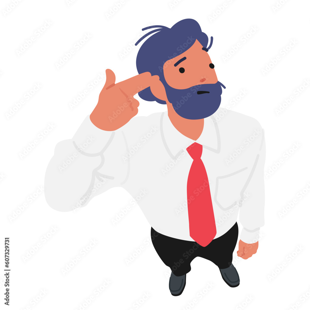 Business Man Looking Up, Committing Suicide With Finger Gun Gesture, Shooting Himself In Head Making Finger Pistol Sign Business Man Looking Up, Committing Suicide With Finger Gun Gesture, Shooting Himself In Head Making Finger Pistol Sign