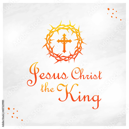 Jesus Christ The King Social Media Vector Design Post. Cross with Crown, E Greetings