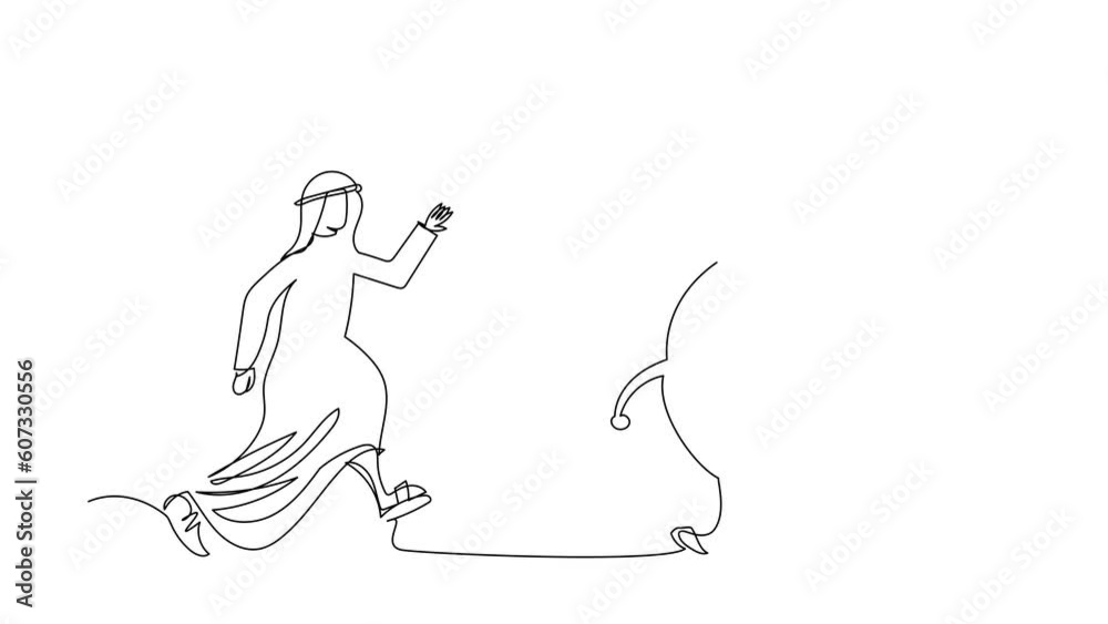 Animated self drawing of continuous line draw Arab businessman chasing for target achievement, guidance or control to reach goal, competition or challenge to success. Full length single line animation Animated self drawing of continuous line draw Arab businessman chasing for target achievement, guidance or control to reach goal, competition or challenge to success. Full length single line animation