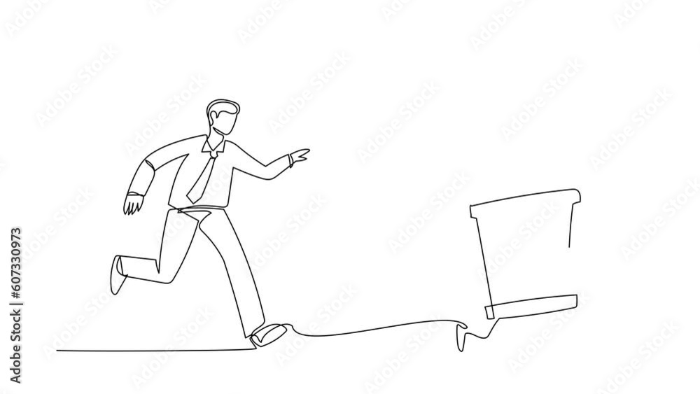 Animated self drawing of continuous line draw businessman run chasing try to catch hourglass. Concept of stress, burnout, deadlines, depression. Business metaphor. Full length one line animation Animated self drawing of continuous line draw businessman run chasing try to catch hourglass. Concept of stress, burnout, deadlines, depression. Business metaphor. Full length one line animation