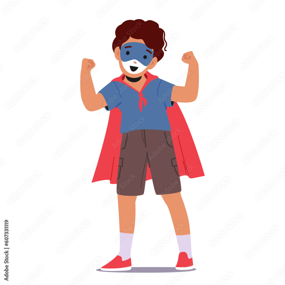 Young Child Boy Character With A Superhero-themed Painted Face, Exuding Excitement And Empowerment, Vector Illustration