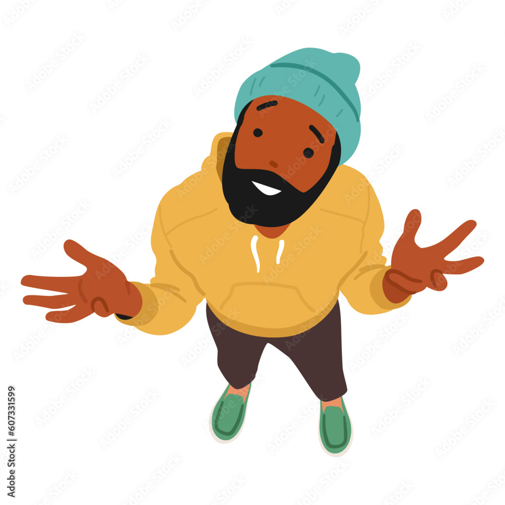 Curious Man In Shrug Pose, Gazing Upwards With A Top View Perspective, Showcasing A Sense Of Wonder And Intrigue Curious Man In Shrug Pose, Gazing Upwards With A Top View Perspective, Showcasing A Sense Of Wonder And Intrigue