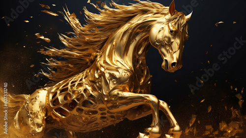 Golden Horse, digital ai art.