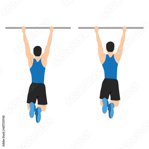 Man doing scapula pull or scap pulls or pull up exercise. Flat vector illustration isolated on white background