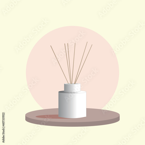 Aromatic diffuser for the home. Mockup of a jar of bamboo sticks. Aromatization of the room. Homemade fragrance