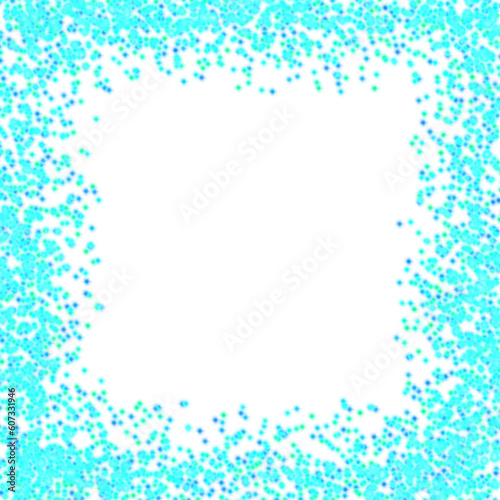 Turquoise glowing glitter square frame on transparent background