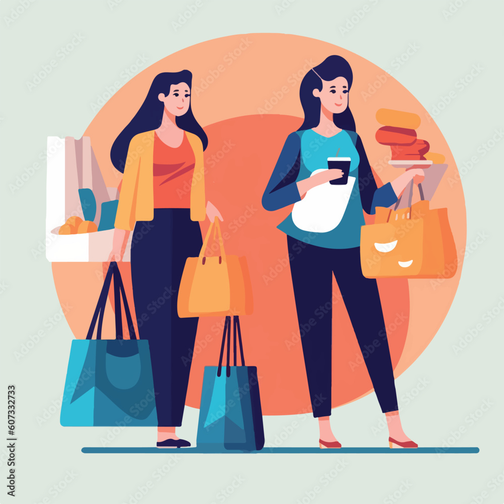 Women are shopping with bags