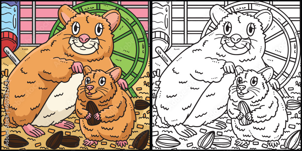 Mother Hamster and Baby Hamster Illustration