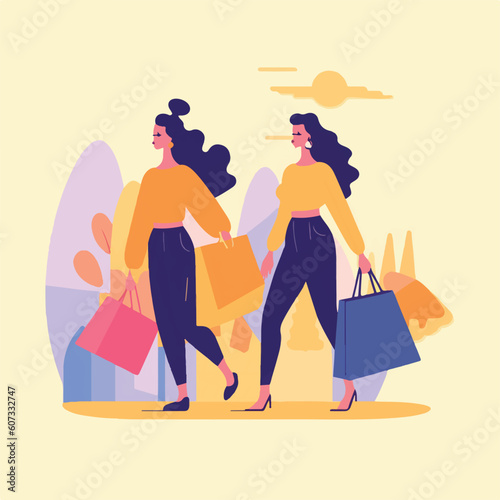 Women are shopping with bags