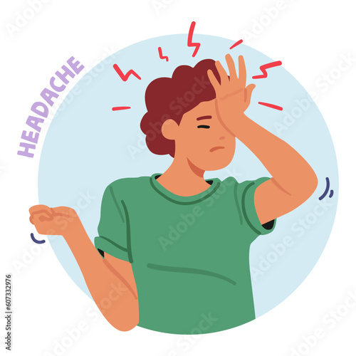 Female Character with Headache, Common Symptom Of Diabetes, Often Caused By Fluctuations In Blood Sugar Levels