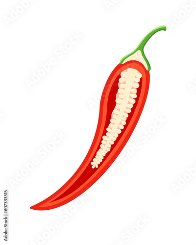 Red chili pepper in cartoon style isolated on white background. Hot chili pepper cooking food. Vector illustration