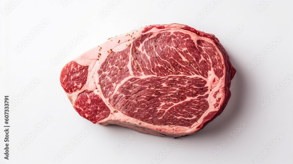 Obraz premium A rib eye steak of marbled grain-fed beef Generative AI