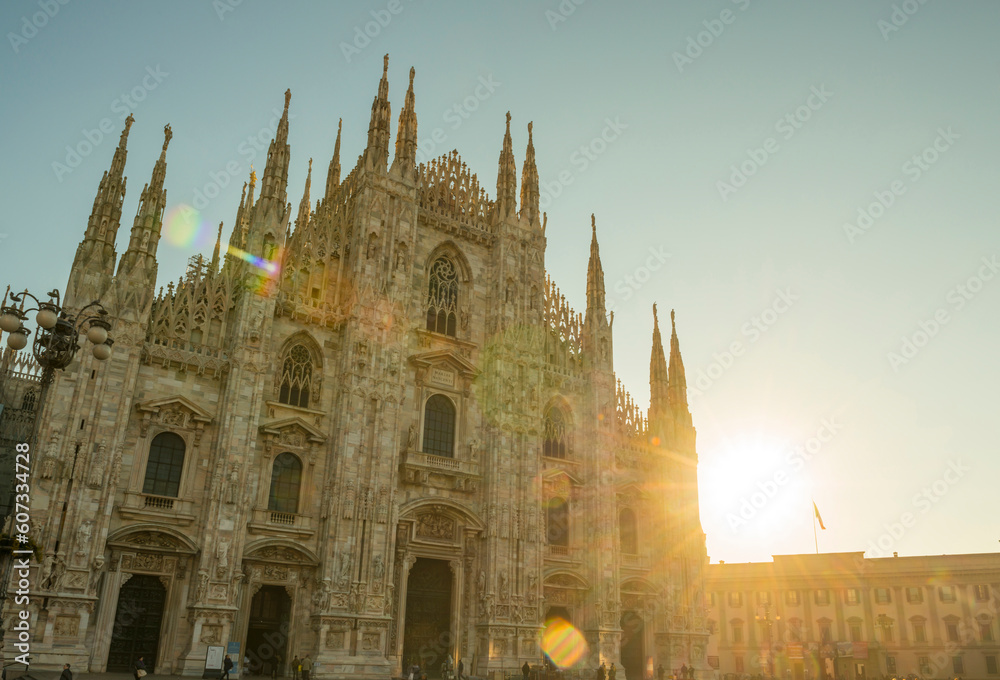 Cathedral with Sunbeam in a Sunny Day in City of Milan, Lombardy, Italy.