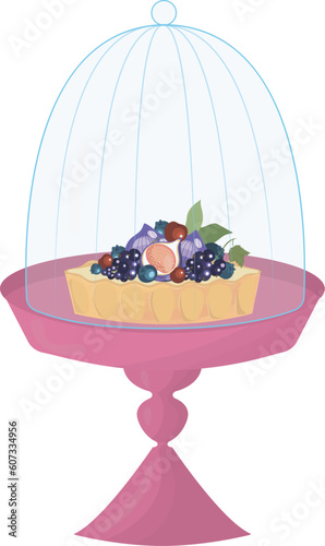Sweet tart with berries on a tray. High quality vector illustration.