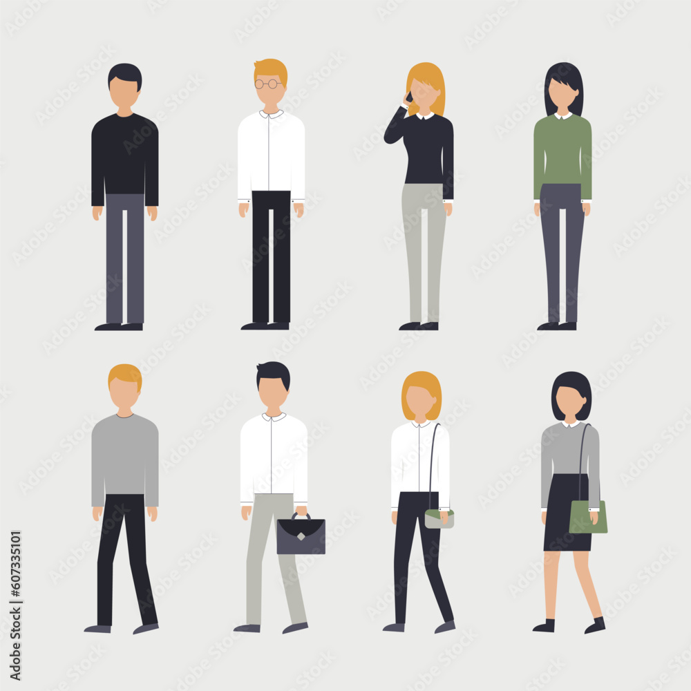 A set of office characters. Men and women. Modern illustration. A set of office characters. Men and women. Modern illustration.