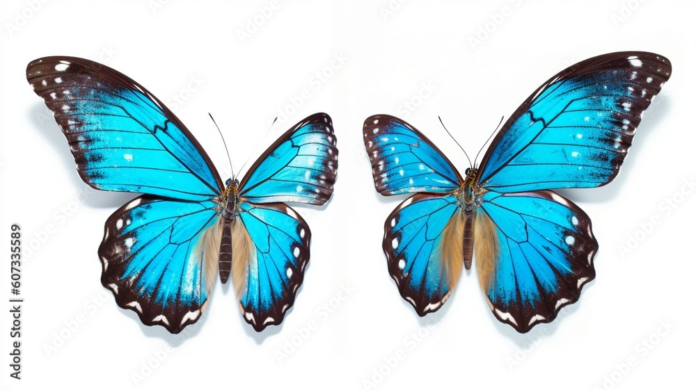 Set two beautiful blue tropical butterflies Generative AI Set two beautiful blue tropical butterflies Generative AI