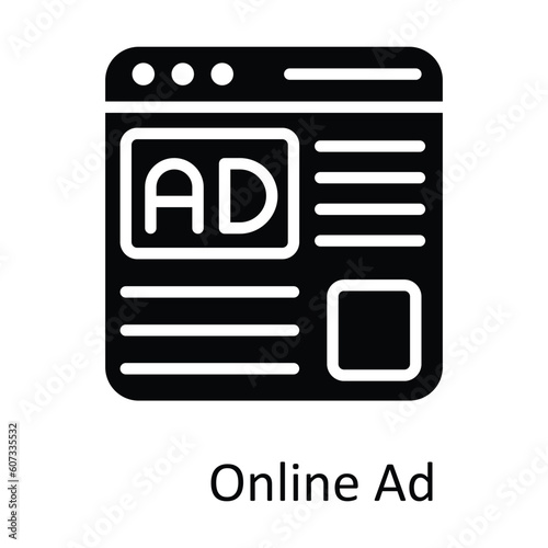 Online Ad Vector Solid Icon Design illustration. Seo and web Symbol on White background EPS 10 File