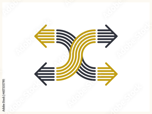 Concept arrows vector logo isolated, double arrows symbol pictogram, stripy icon of arrow.
