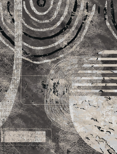 Bohemian Grungy wall art design  card. line art flower. botanical leaves, Organic shapes, Watercolor. Abstract wallpaper background vector design for wedding invitation, vip cover template, rug, scarf