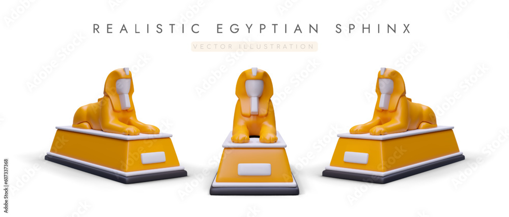Realistic Sphinx of Giza from different angles. Set of Egyptian ...