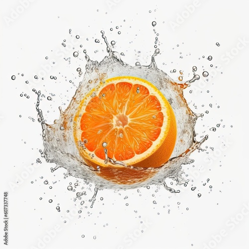 Orange fresh fruit in water splash isolated on white background. Generative AI