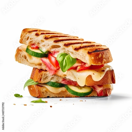 Margherita panini vegetarian dish isolated on white background. Generative AI photo