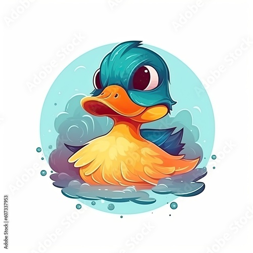 Duck cute character illustration. Generative AI © tanyastock