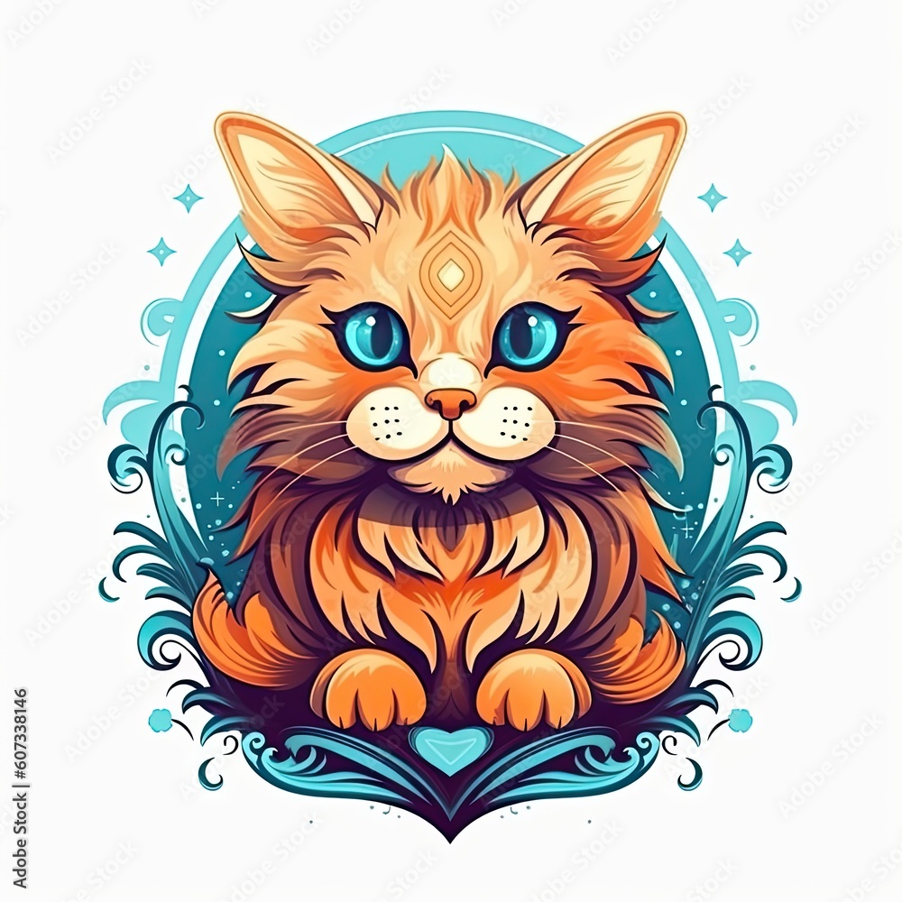 Cat cute character illustration. Generative AI