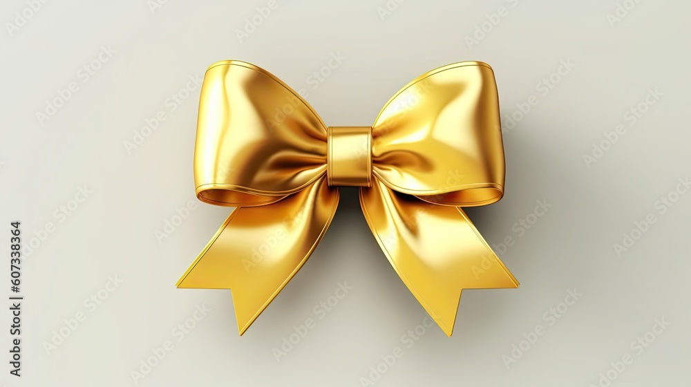 Shiny golden satin ribbon with bow isolated on white background. Generative AI Shiny golden satin ribbon with bow isolated on white background. Generative AI